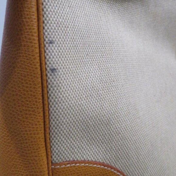 REINA Italian Leather Tan Leather Trim Beige Canvas Shoulder Bag - Picture 10 of 10